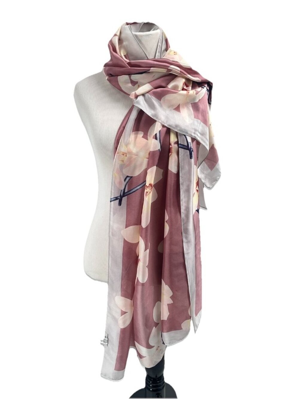 Modena Pink Orchid Floral Oversized Wrap Shawl Scarf Silk Feel 72 x 36 Feminine